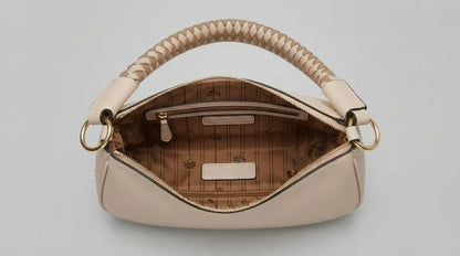 Bolso Hobo Estructurado para Mujer con Asa Trenzada y Detalles Dorados Modelo Brisa de Búzios