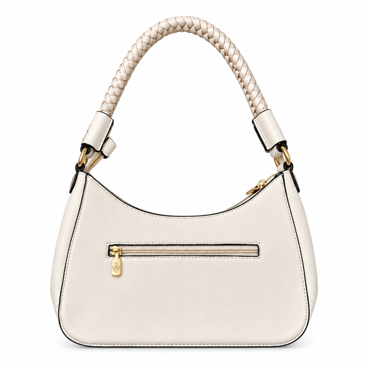 Bolsa Feminina Hobo Estruturada com Alça Trançada e Detalhes Dourados Modelo Brisa de Búzios