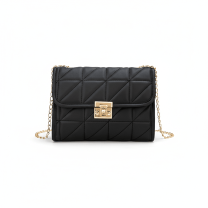 Bolsa Feminina Transversal  em Matelassê com Fecho Dourado Modelo Lumière Noir