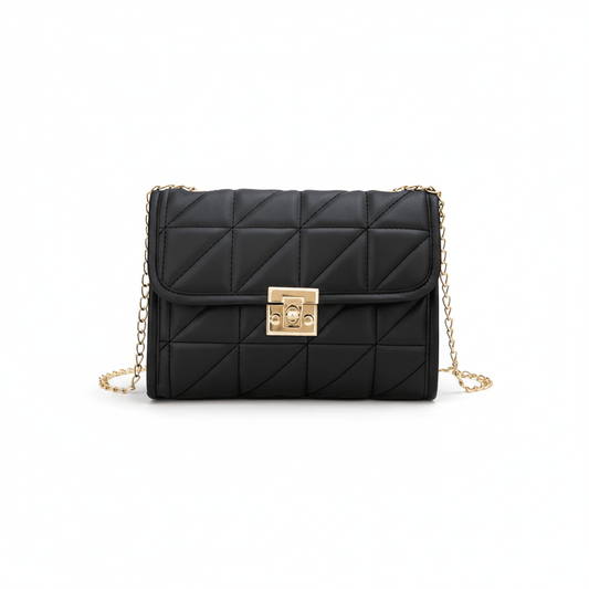 Bolso Femenino Cruzado en Matelassé con Cierre Dorado Modelo Lumière Noir